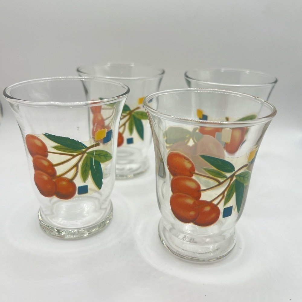 Vintage Mid-Century Cherry Fruit Pattern Cordial Shot Glasses- set of 4